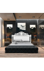 Baroque fabric headboard false leather with white rhinestones and white lacquered wood
