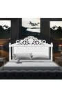 Baroque fabric headboard false leather with white rhinestones and white lacquered wood