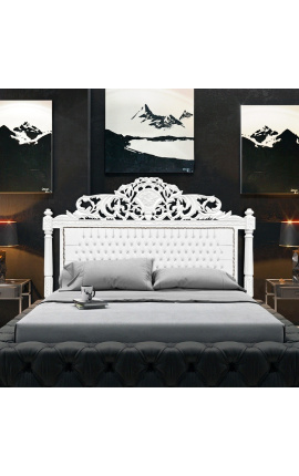 Sänggavel i barock tyg konstläder med vita strass och vitlackerat trä
