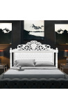 Baroque fabric headboard false leather with white rhinestones and white lacquered wood