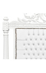 Baroque fabric headboard false leather with white rhinestones and white lacquered wood