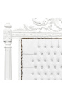 Zagłówek z tkaniny w stylu barokowym imitacja skóry z białymi kryształkami i białym lakierowanym drewnem
