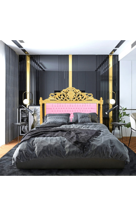 Tăblie de pat baroc din piele roz și lemn auriu
