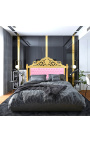 Barok bed hoofdeinde roze kunstleer en goud hout