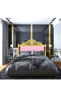 Baroka stila gultas galvgalis no rozā ādas un zelta koka