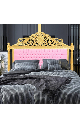 Barroca cama cabecera de cuero rosa y madera de oro