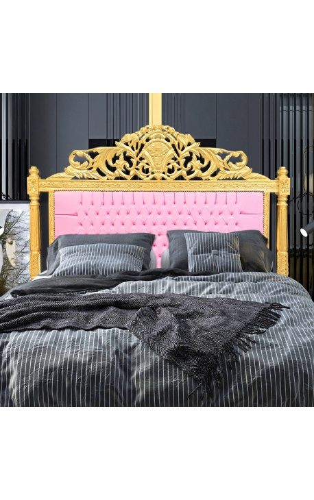 Baroque bed headboard pink leatherette and gold wood