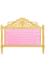 Barroca cama cabecera de cuero rosa y madera de oro