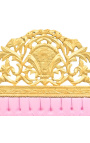 Barockbett-Kopfteil aus rosafarbenem Kunstleder und goldenem Holz