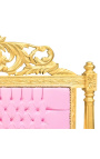 Barok bed hoofdeinde roze kunstleer en goud hout