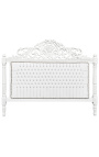 Letto barocco in tessuto ecopelle bianco con strass e legno laccato bianco