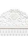 Cama barroca em tecido de imitação de pele branca com strass e madeira lacada a branco