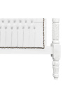 Barokowa tkanina na łóżko ze sztucznej skóry, biała z kryształkami i białym lakierowanym drewnem