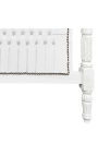 Lit Baroque tissu simili cuir blanc avec strass et bois laqué blanc