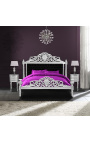 Łóżko w stylu barokowym czarna aksamitna tkanina i srebrne drewno