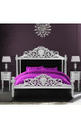 Baroque bed black velvet fabric and silver wood