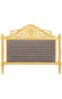 Letto barocco tessuto in velluto color tortora e legno dorato