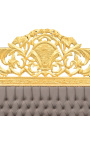 Barokní postel taupe sametová látka a zlaté dřevo