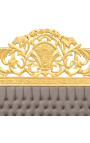 Letto barocco tessuto in velluto color tortora e legno dorato