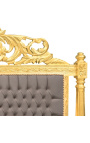 Letto barocco tessuto in velluto color tortora e legno dorato