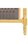 Letto barocco tessuto in velluto color tortora e legno dorato