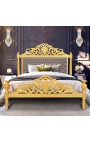 Barok seng taupe fløjl stof og guld træ