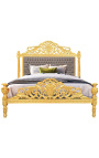 Barokní postel taupe sametová látka a zlaté dřevo