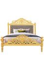 Letto barocco tessuto in velluto color tortora e legno dorato