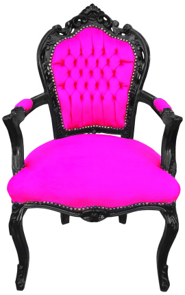 Sillón Barroco de estilo rococo tela fucsia y madera negra