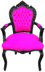 Fauteuil Barok rococostijl fuchsia stof en zwart hout