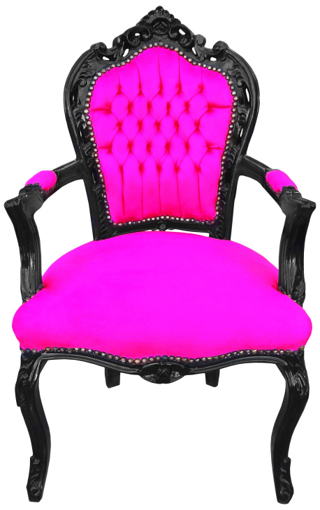 Fauteuil de style Baroque Rococo velours fuchsia et bois noir