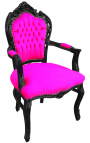 Fauteuil de style Baroque Rococo velours fuchsia et bois noir