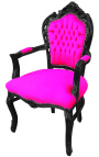 Sessel im Barock-Rokoko-Stil, fuchsiafarbener Stoff und schwarzes Holz