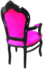 Sessel im Barock-Rokoko-Stil, fuchsiafarbener Stoff und schwarzes Holz