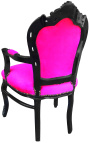 Fauteuil de style Baroque Rococo velours fuchsia et bois noir