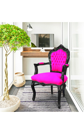 Fauteuil de style Baroque Rococo velours fuchsia et bois noir