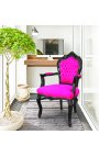 Fauteuil Barok rococostijl fuchsia stof en zwart hout