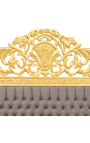 Barokní čelo postele taupe samet a zlaté dřevo