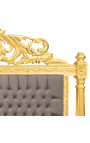 Barokk sengegavl i taupe fløyelsstoff og gulltre
