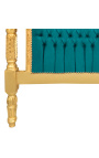Kopfteil des Barockbettes aus smaragdgrünem Samtstoff und goldfarbenem Holz