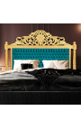 Barock sänggavel smaragdgrönt sammetstyg och guldträ