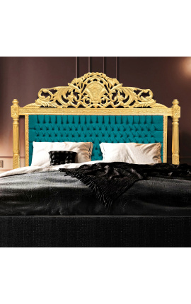 Barokové čelo postele smaragdovo zelená zamatová látka a zlaté drevo