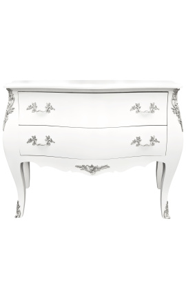 Baroka skapis stilā Louis XV, balts ar 2 atvilktnēm, sudraba bronzām