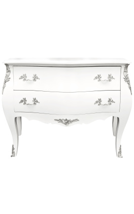 Baroque dresser of style Louis XV, white with 2 drawers, silver bronzes
