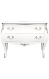 Барокски стил Louis XV, бял с 2 чекмеджета, сребърни бронзови