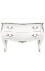 Baroque chest of drawers (commode) of style Louis XV, white with 2 drawers, silver bronzes