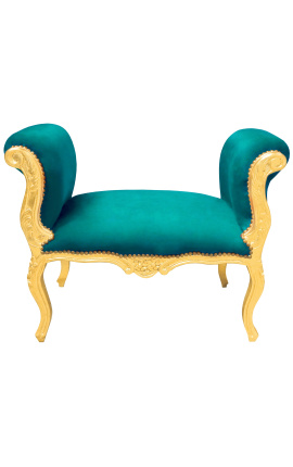 Baroque Louis XV bench green velvet fabric and gold wood