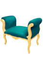 Baroque Louis XV bench green velvet fabric and gold wood
