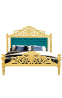 Barokní postel smaragdově zelená sametová látka a zlaté dřevo