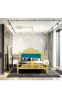 Łóżko w stylu barokowym szmaragdowozielona aksamitna tkanina i złote drewno